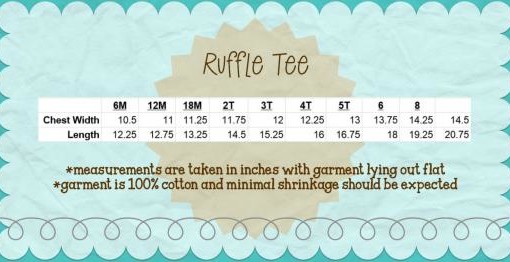 Size Chart for Short Sleeve Ruffle (runs bigger than other styles offered)