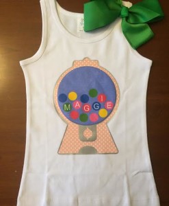 Gumball Machine shirt personalized with child's name.
