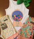 Gumball Machine Shirt paired with Matilda Jane Candy Button Shorties and Dainty and Delicious Shorties.