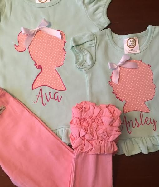 Silhouette Girl Sister Set with Sew Sassy Boutique Peach icings.
