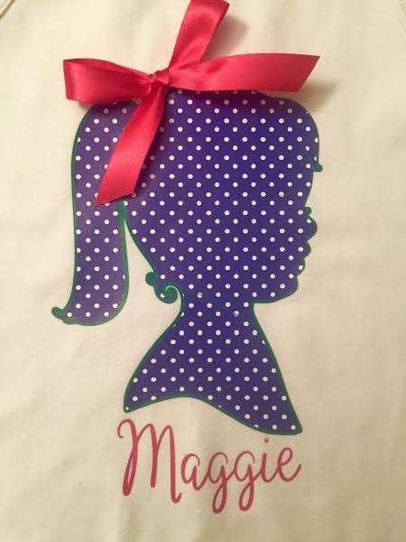 Silhouette Girl Long Ponytail with Dark Pink Bow