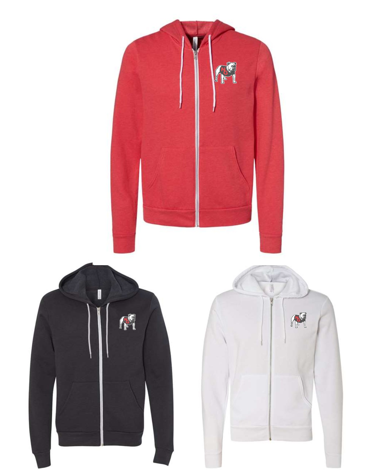 'NG Bulldog' Full-Zip Bella Hoodie Jacket - ADULT sizing - EM Local