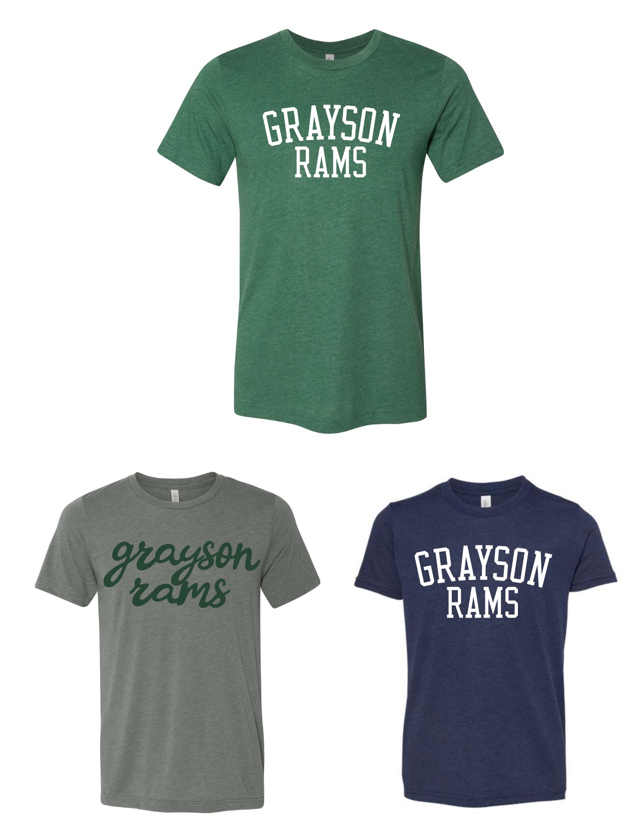 Grayson Rams - Bella Triblend T-shirt - Cursive or Block - YOUTH and ADULT  - EM Local