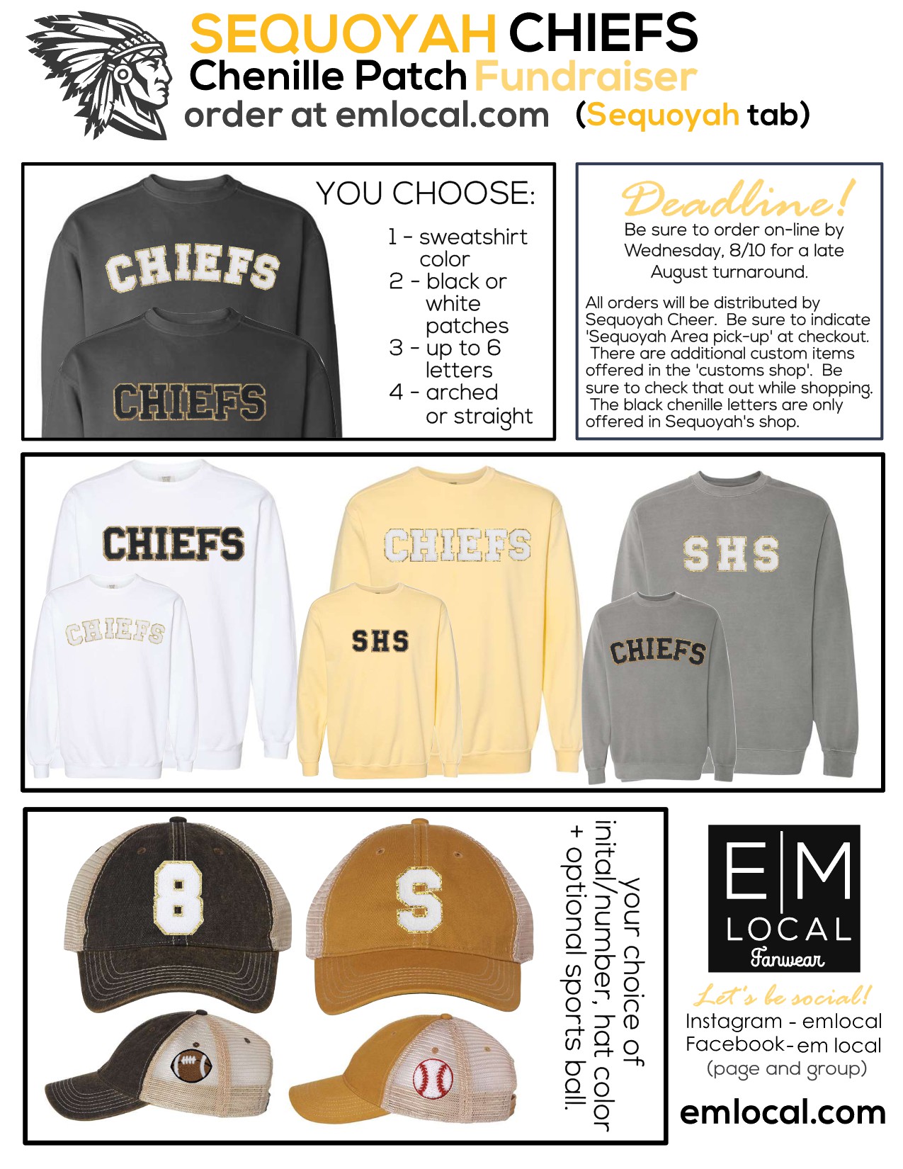 CHIEFS Chenille Patch - Comfort Colors Crew Sweatshirt - EM Local